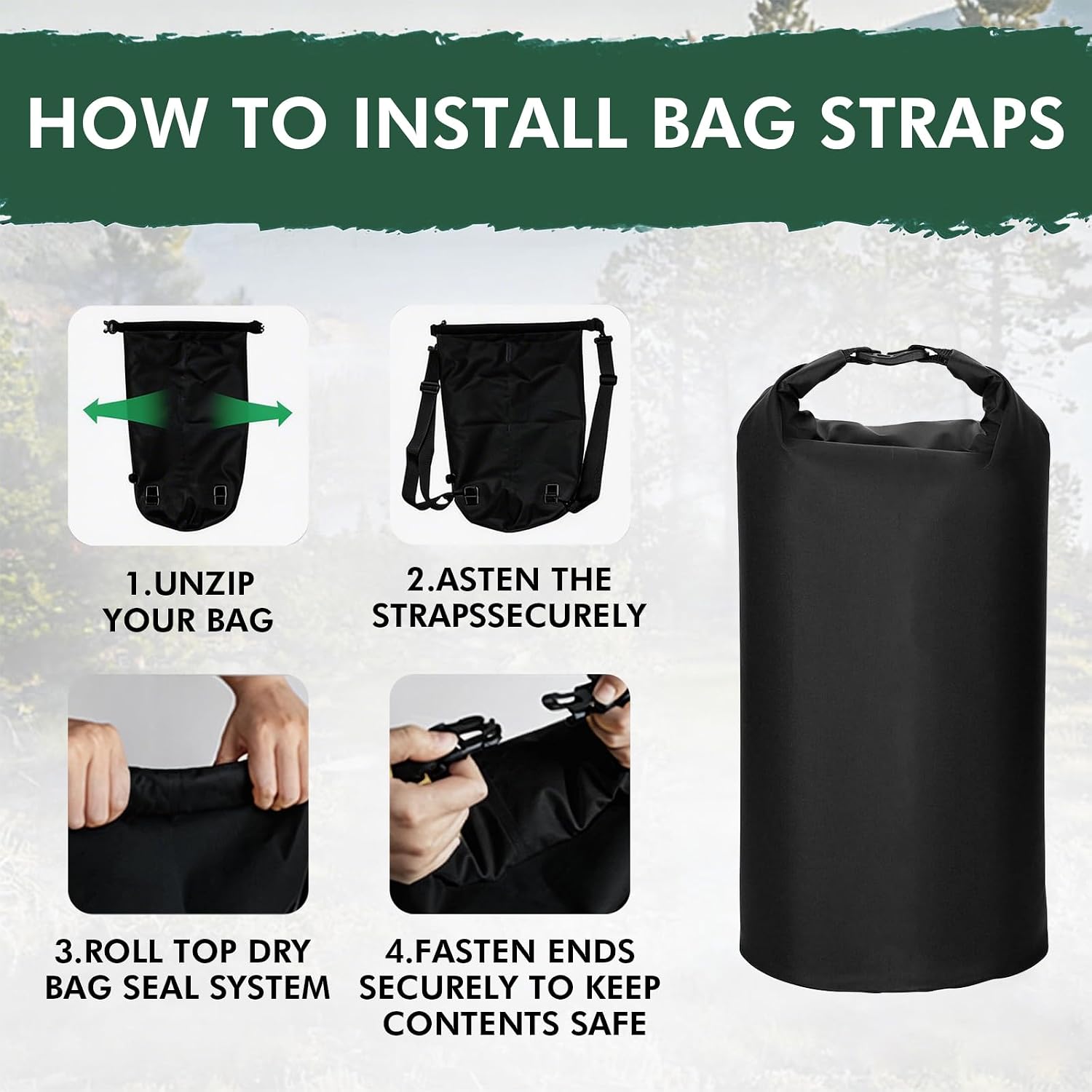 15L Black Bear Food Bag Hanging System, IPX 5 Grade Waterproof Leakproof, with Pulley System, Survival Ropes, Clips, Rock Pouch, for Camping Hiking