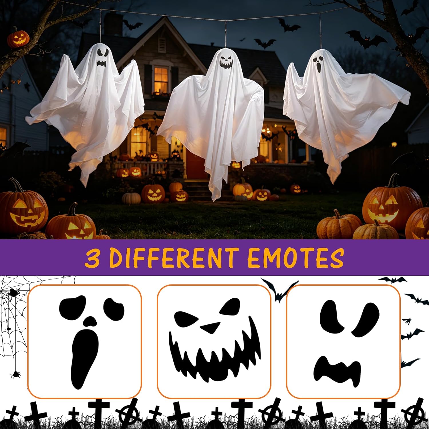 6 Pack Halloween Hanging Tree Ghosts, 27.6 Inch Flying Ghost Decorations image 4