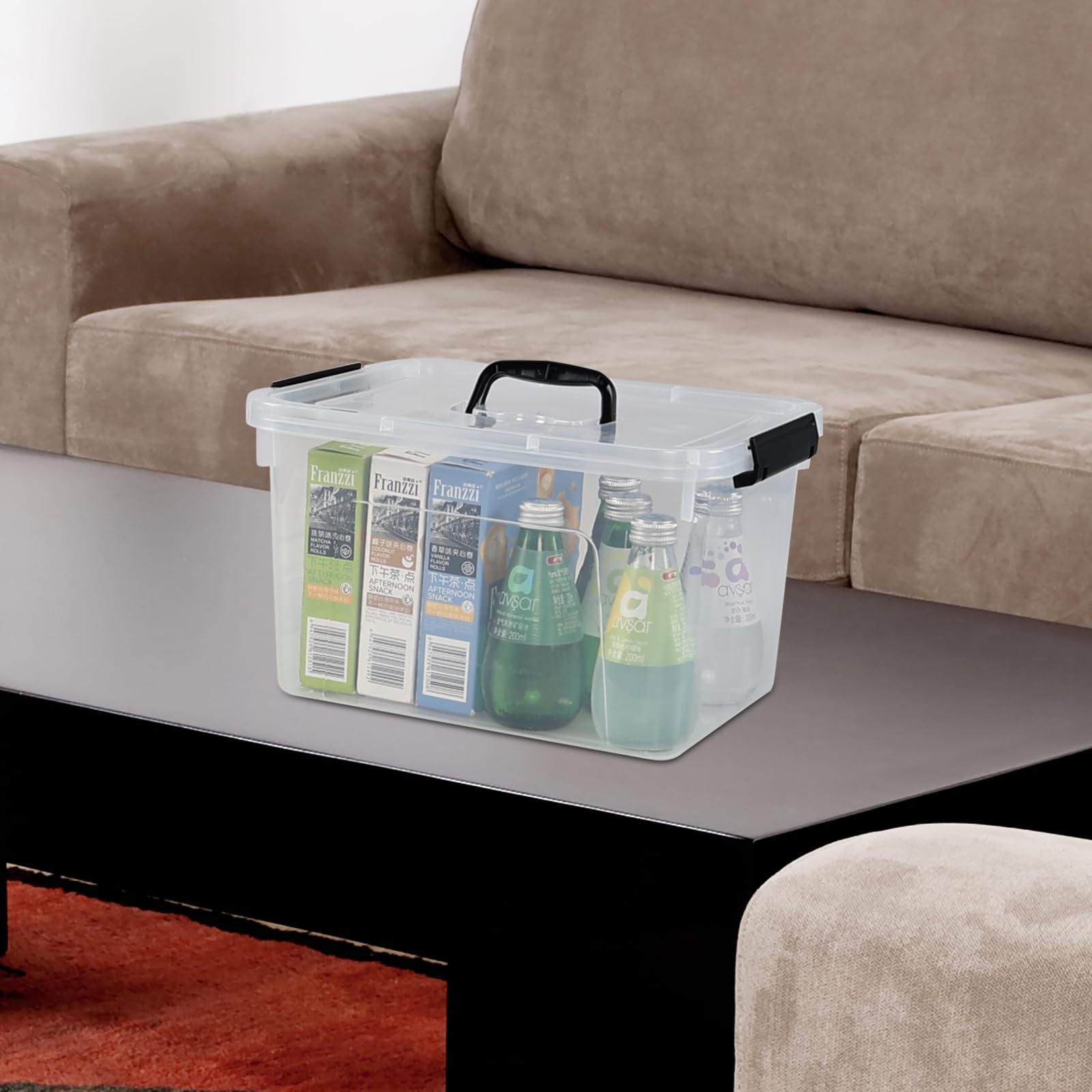 Bac de rangement en plastique transparent de 10 l avec poignée, boîte de rangement verrouillable avec couvercle, 1 paquet