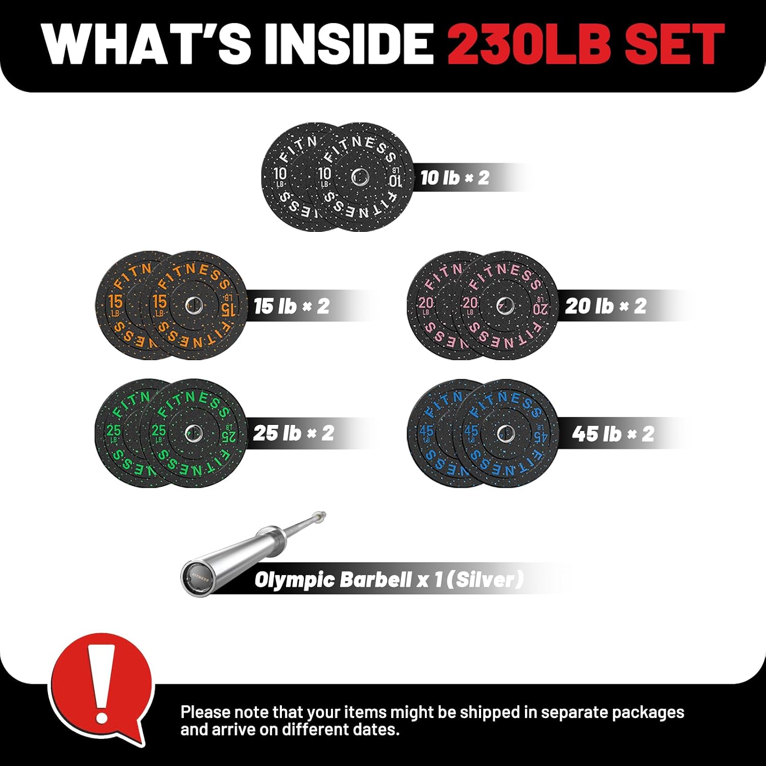PAPABABE 7-Foot Olympic Barbell 1000LB Weight Capacity with High Bounce Bumper Plates Set, 2 Inch Weightlifting Barbell, Weights Lifting Power Lifting