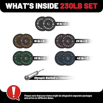 7ft Barbell with Weight Set 2 High Bounce Plates, 1000LB Capacity Home Gym | High-density Natural Rubber, 2 Weight Plate Set, 1000lb Capacity 7ft Olympic Barbell, Weight Lifting Power Lifting