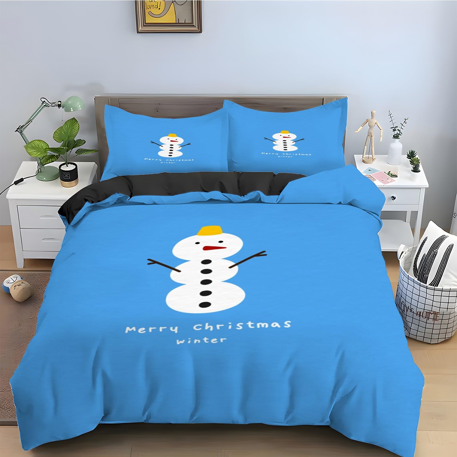 Parure de lit 90x190 bonhomme de neige avec housse de couette et 2 taies d'oreiller KG2528