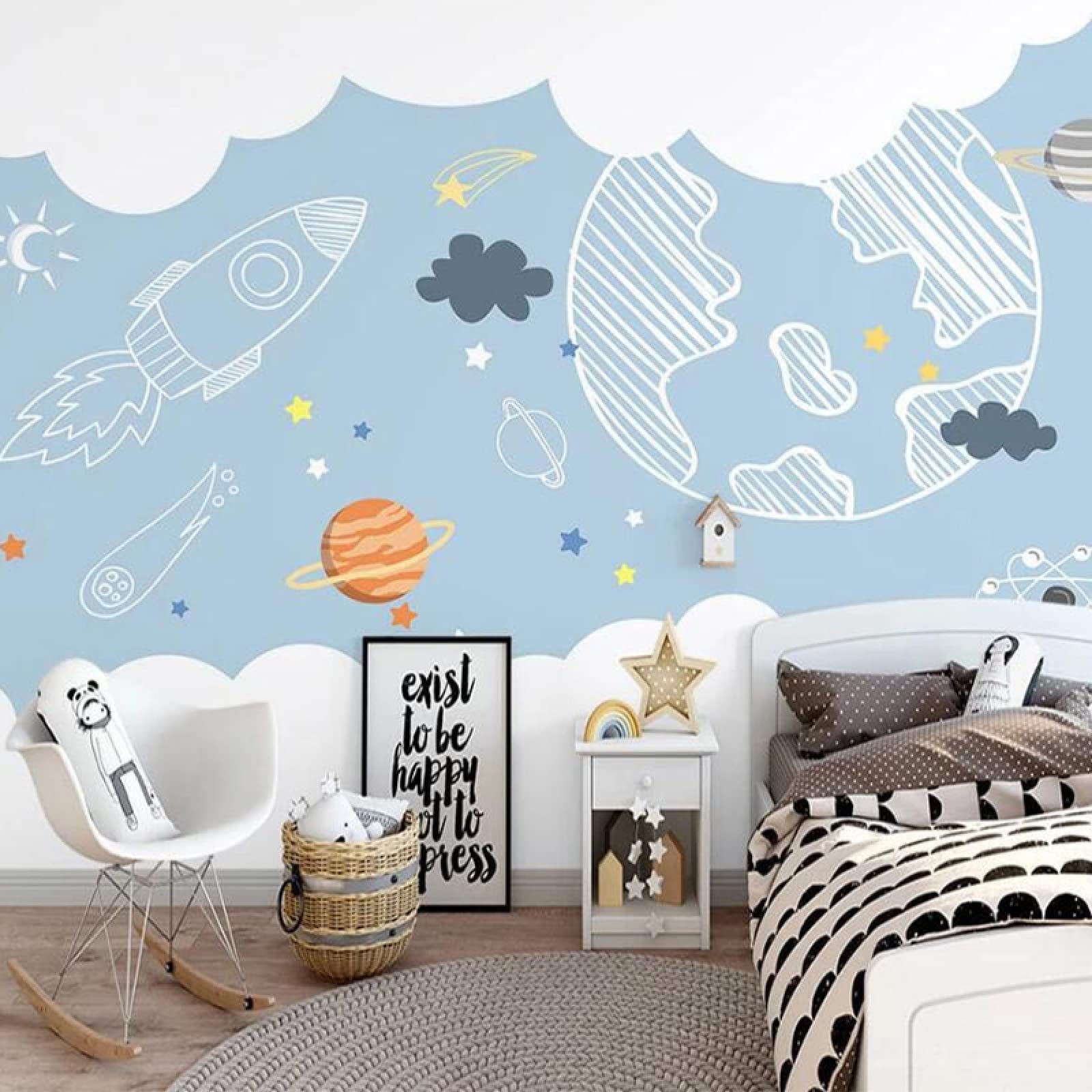 Murale 3D dessin animé espace pour créer un cocon spatial dans la chambre d'enfant