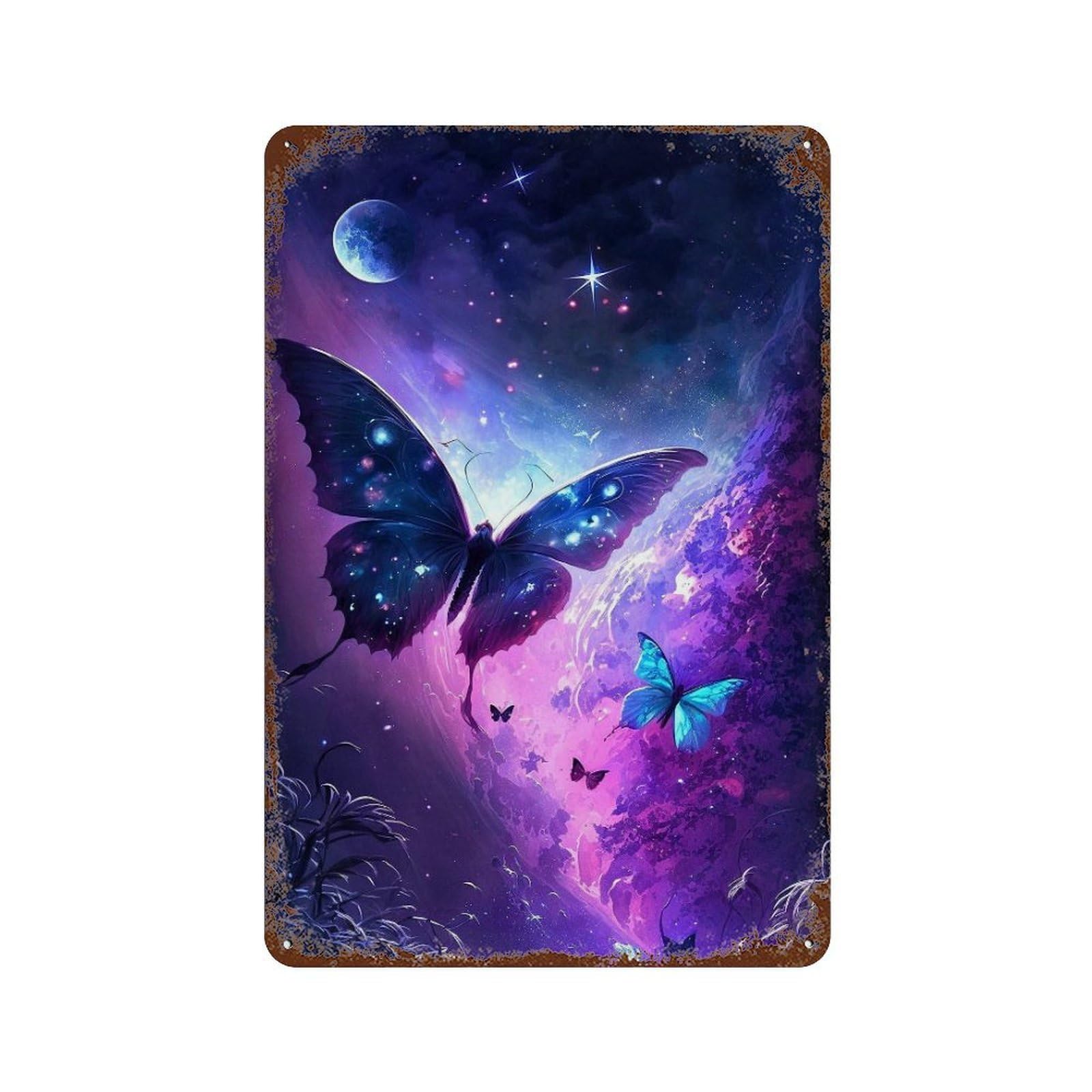 Galactic Butterfly Dance Retro Metal Sign 11.8"x7.9", Ideal for Basement, Hobby Room And Garage Decor