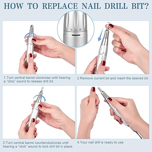 Vista 5 de ENGERWALL Taladro de uñas eléctrico de 35000 RPM, lima de uñas eléctricas profesionales de bajo ruido y baja vibración de bajo calor con botones