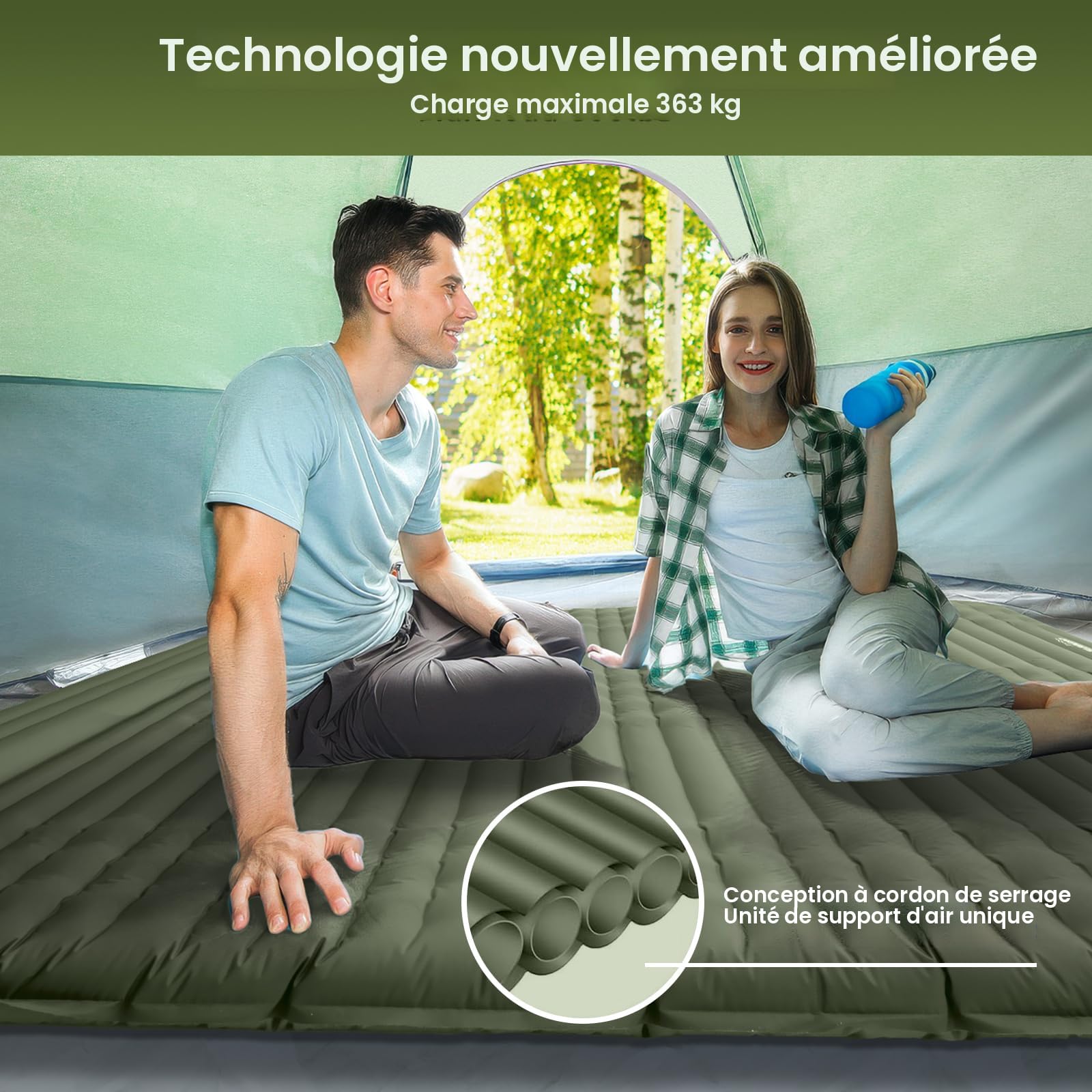 Matelas Camping Gonflable 2 Personnes – Gonflage Rapide Au Pied, Léger, Appui-tête Intégré (195x120 Cm) - 7