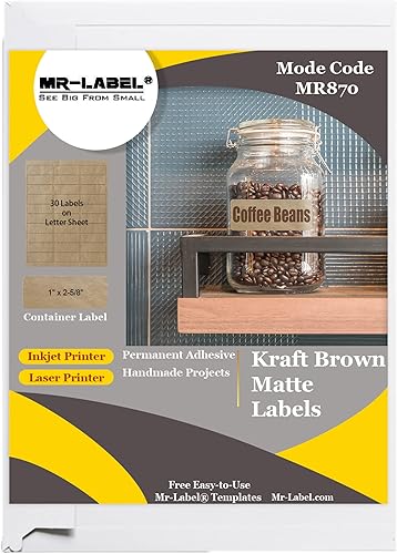 Mr-Label Etiquetas rectangulares color marrón kraft de 1 pulgada x 2-58 pulgadas - Etiquetas adhesivas permanentes en blanco para impresora de