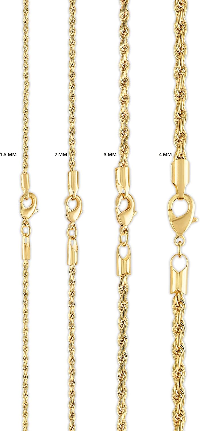 Barzel 18K Gold Plated Rope Chain Necklace - Made In Brazil - Image 8