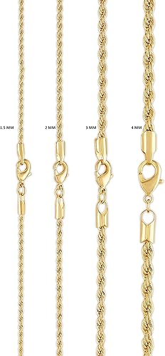 Miniatura 8 de Barzel Collar de cadena de cuerda chapada en oro de 18 quilates, fabricado en Brasil