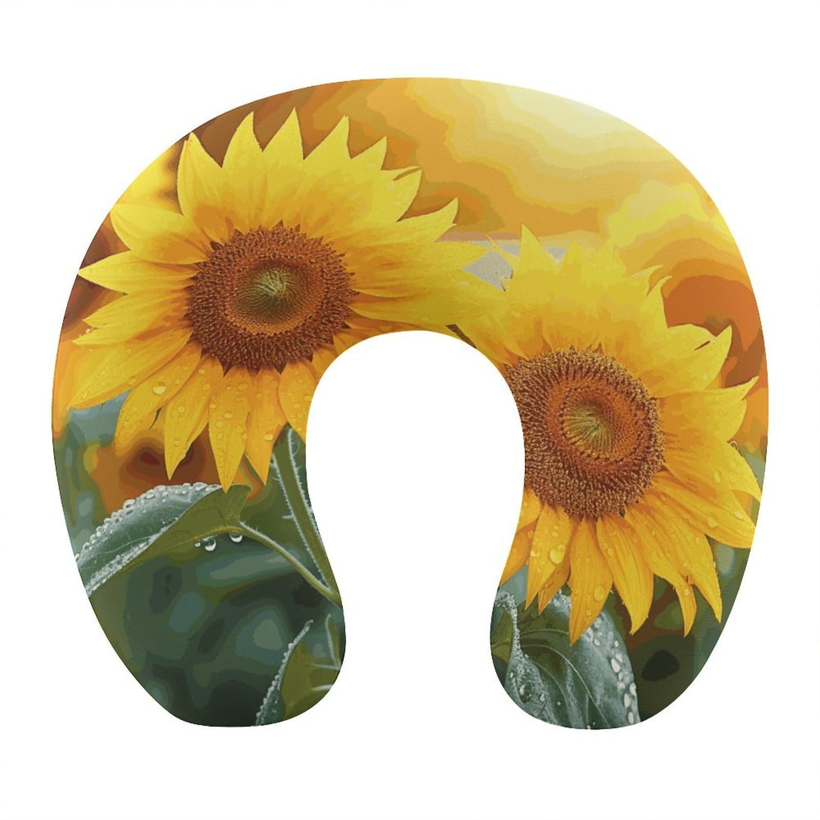 FekiLoot Sunflower Flowers Travel Pillow,U Shaped Office Napping Pillow Support Neck and Head Comfortable Travel Neck Pillow U Shape Sleeping Essentials for Long Haul Flights