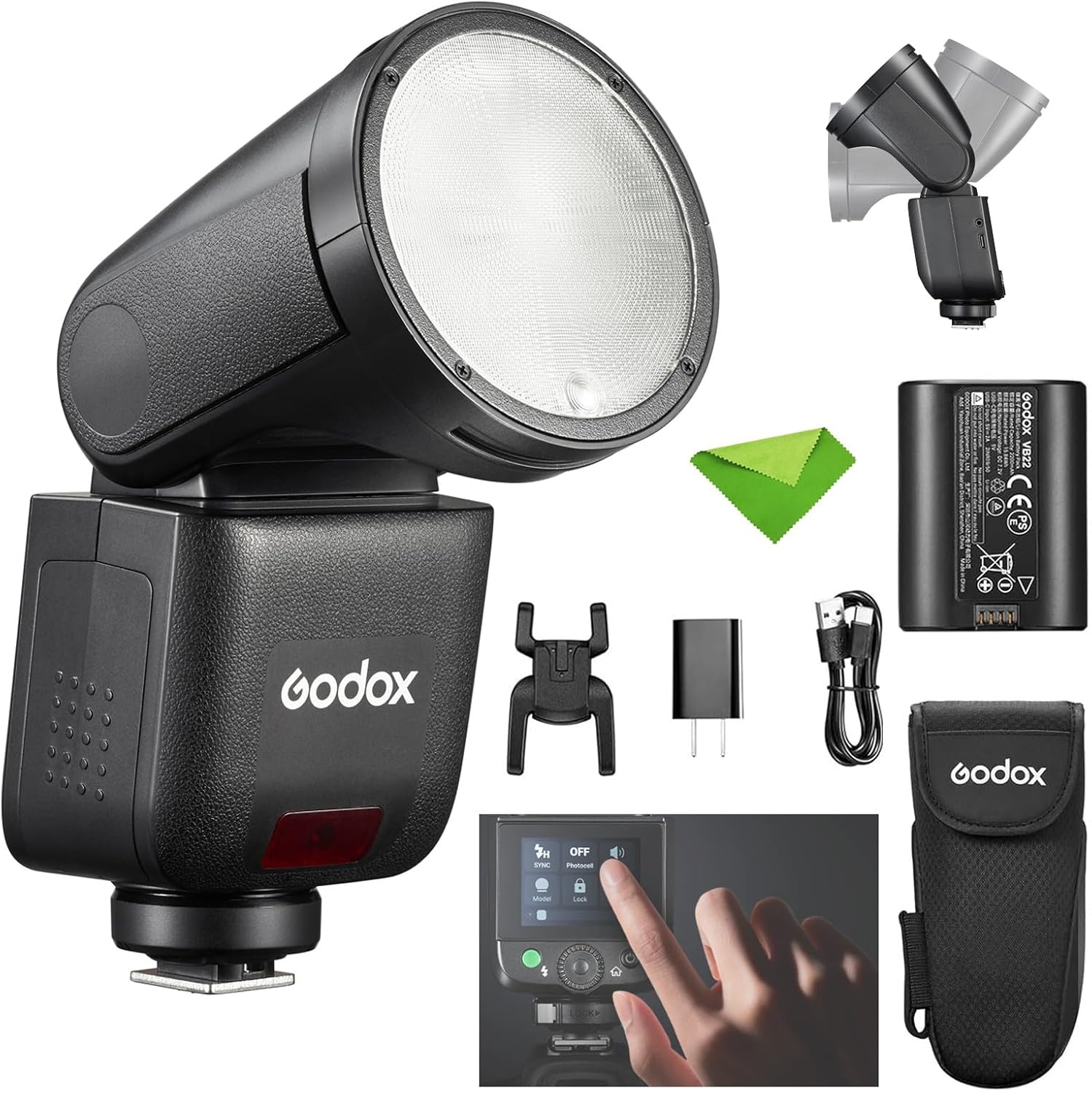 Godox V1 mid O V1midO TTL Flash for Olympus Panasonic, Touchscreen Round Head mini Flash, 1.7s Recycle Time, Approx. 650 Full Power Flashes, 2W LED Modeling Lamp, 1/8000 HSS, Li-ion Battery Speedlight