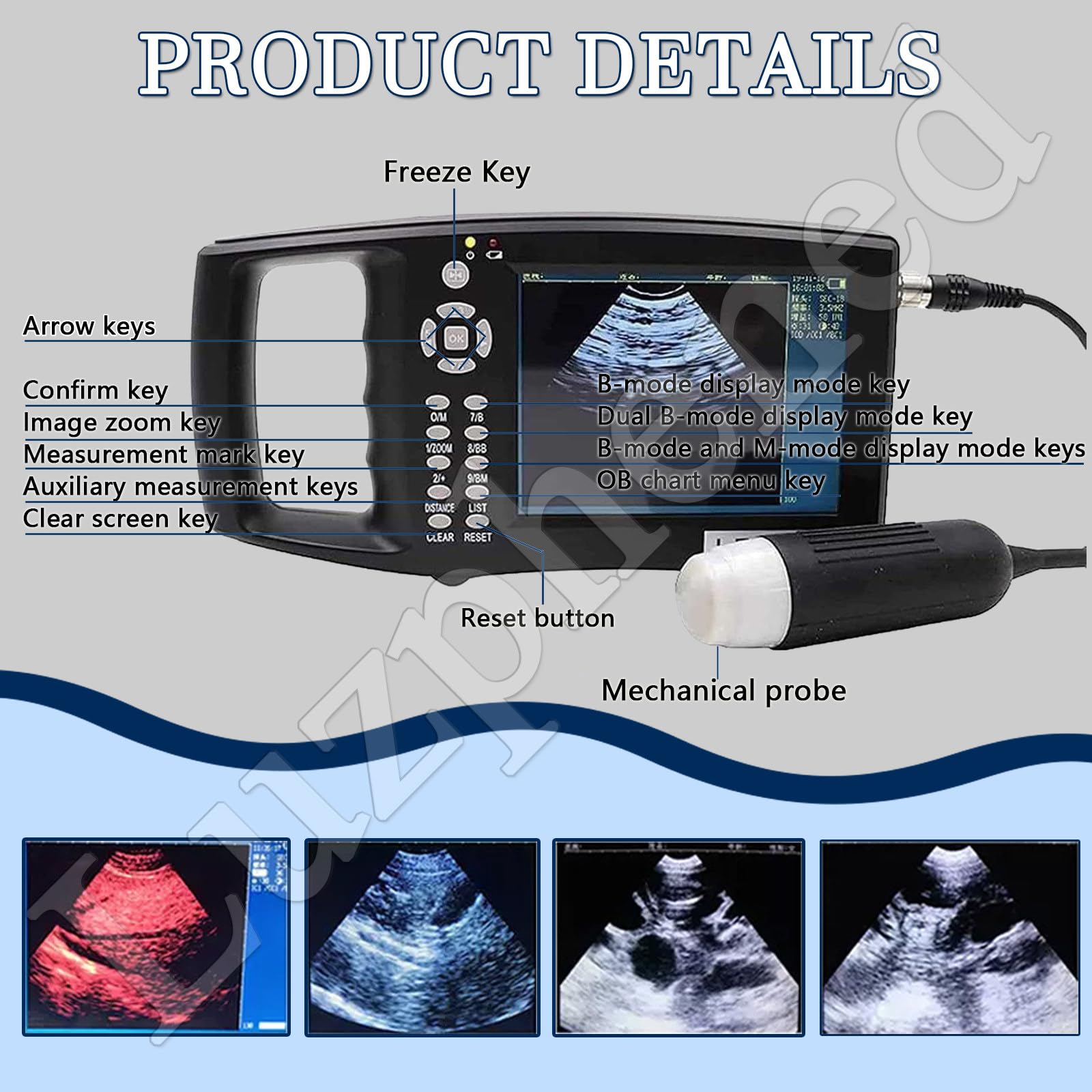 Scanner ad ultrasuoni per gravidanza, macchina veterinaria ad ultrasuoni con sonda 3.5MHz, schermo LCD portatile da 5,6 pollici, strumento diagnostico leggero