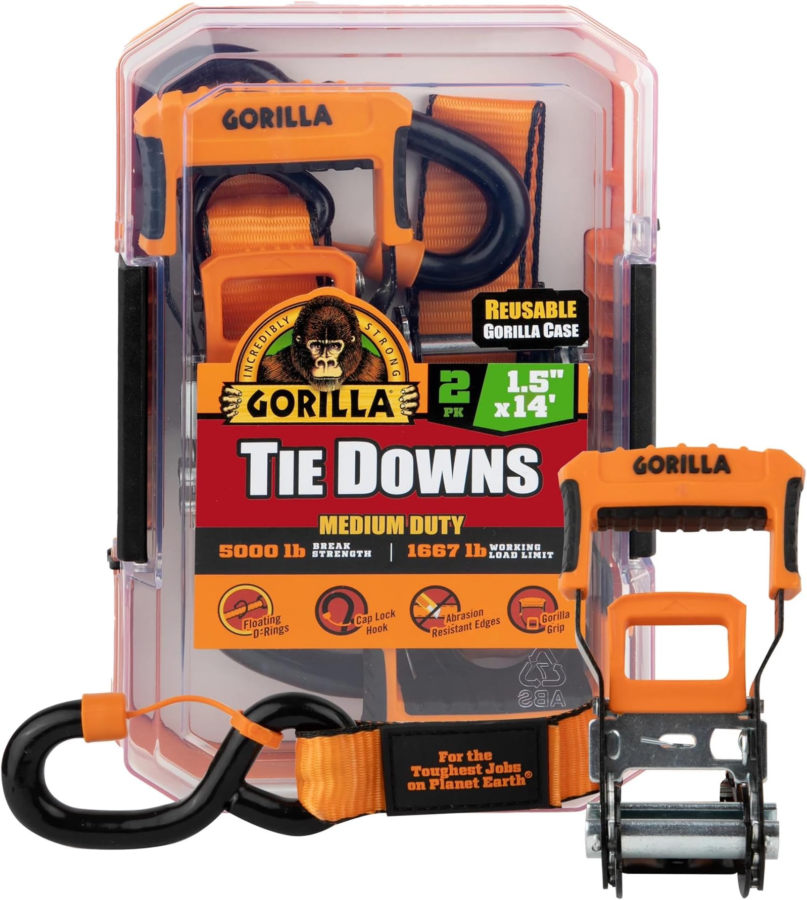 Tie Downs - 1.5 in x 14 ft, 5000 lb Break Strength (Pack of 2)โ
