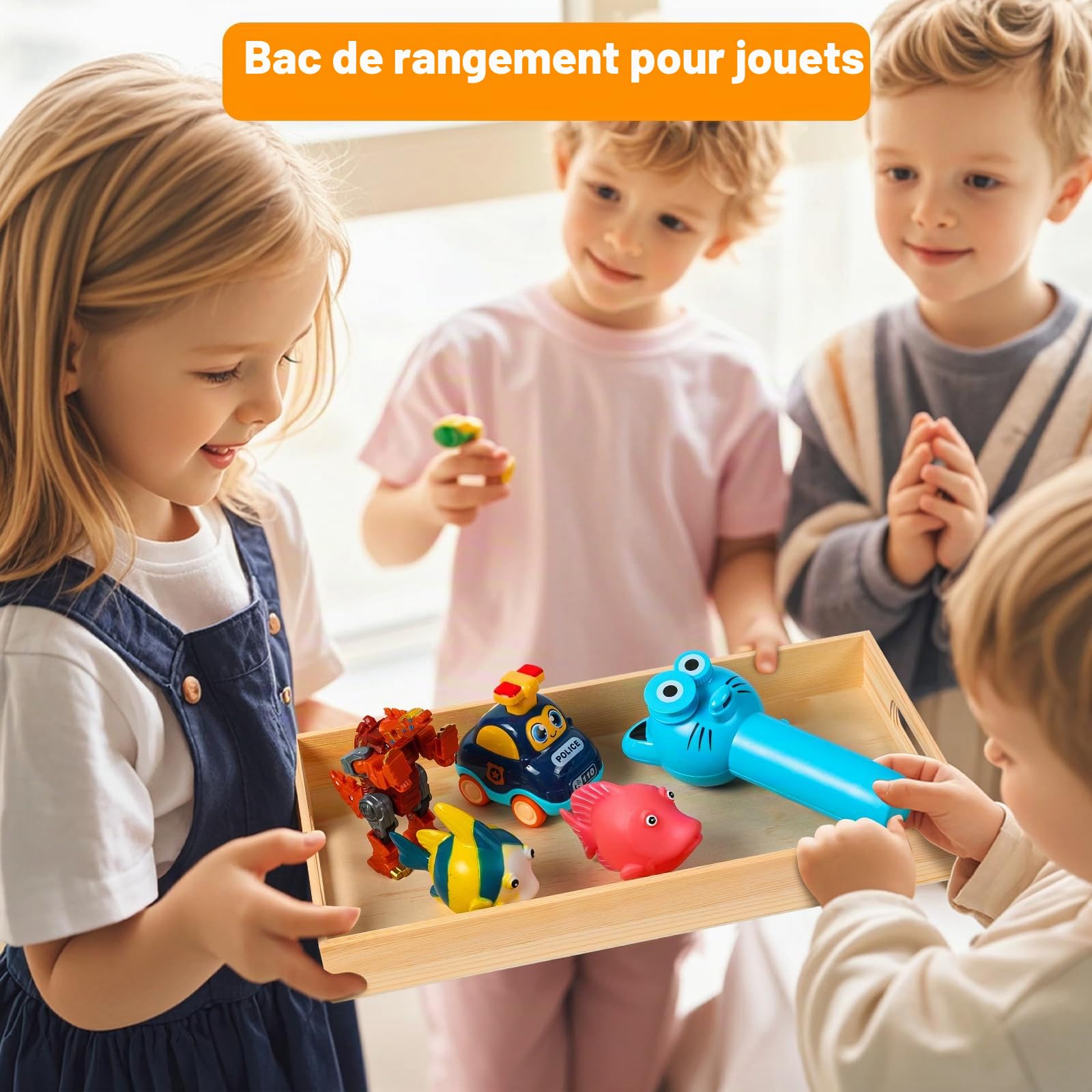 Plateaux de service en bois brut avec poignée – 7 plateaux imbriqués pour le petit déjeuner des enfants, collations Montessori, décoration, cuisine et fêtes