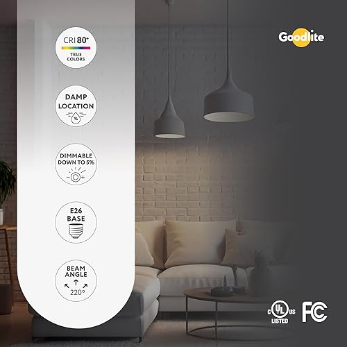 Miniatura 6 de Goodlite Bombilla LED A19, 5 colores seleccionables 3000K-3500K-4100K-5000K-6500K, 800 lúmenes, 9 W (equivalente a 60 W), alto CRI, 5% regulable,
