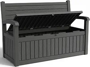 120 Gallon Outdoor Storage Bench Lockable for Patio Furniture Black