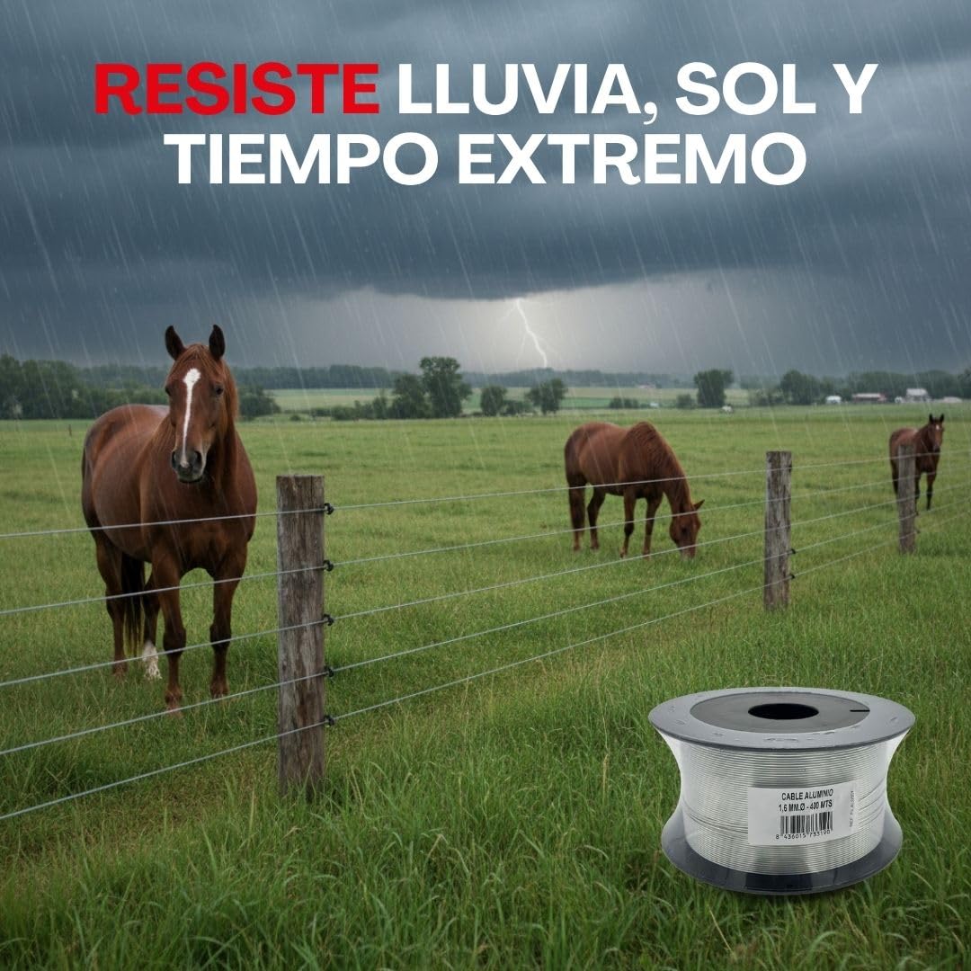 Llampec Hilo Pastor Eléctrico, 400m x 1,6mm, 99% Aluminio, Alta Conductividad, Resistencia 70kg, Bobina Profesional para Cercas Eléctricas, Fabricado en España