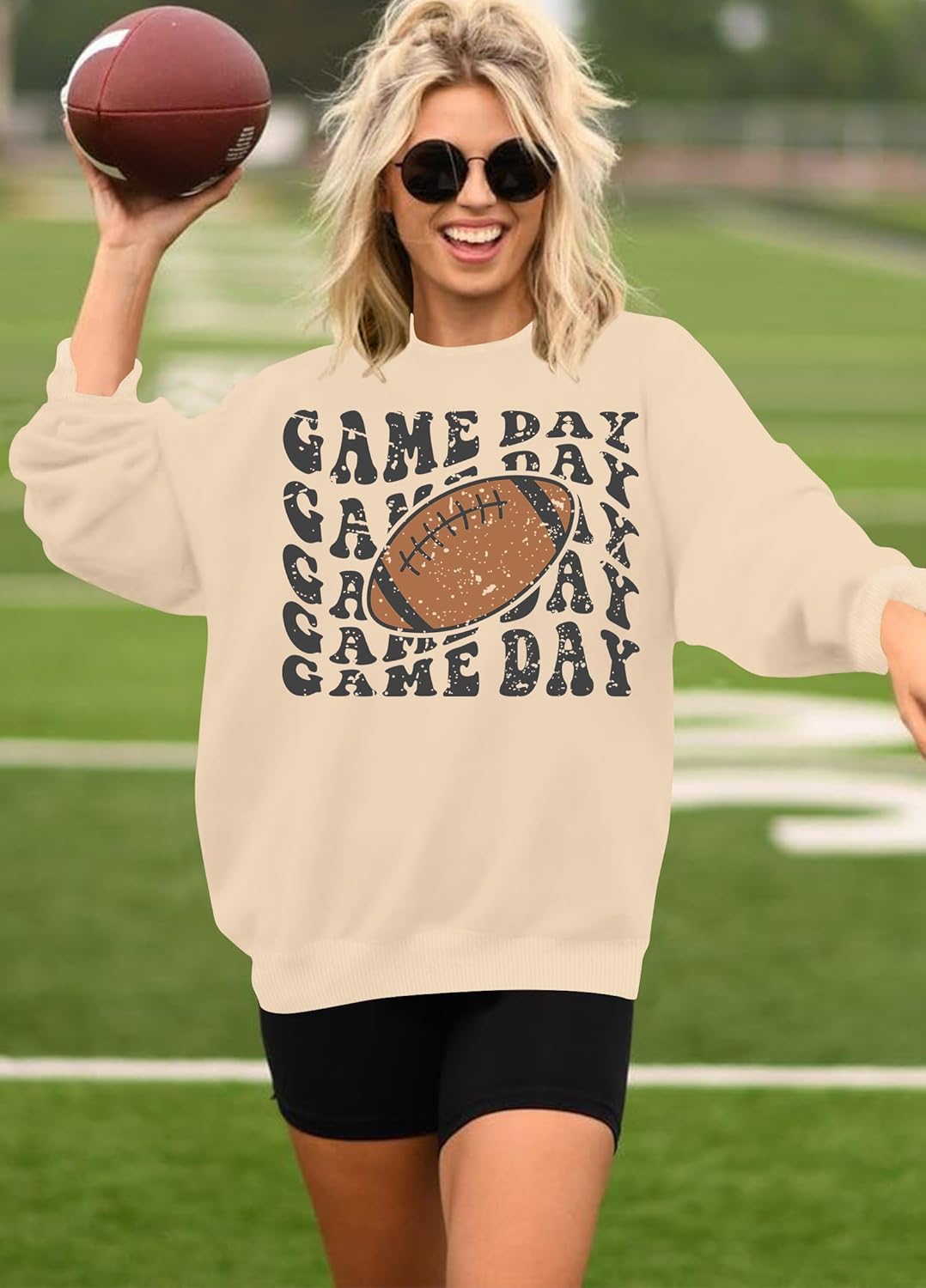 Ithalt Game Day Sweatshirt Women Cute Football Graphic Pullover Shirt Football Season Long Sleeve Tops