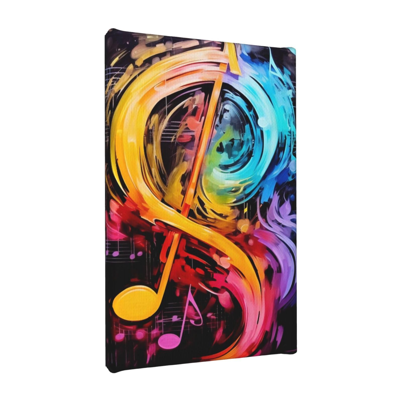 YKLJG Colorful Music Notes Printed Wall Art Canvas Painting 20x30 CM Wooden Framed Picture Painting Artwork Prints for Bedroom Kitchen Home Office Decor