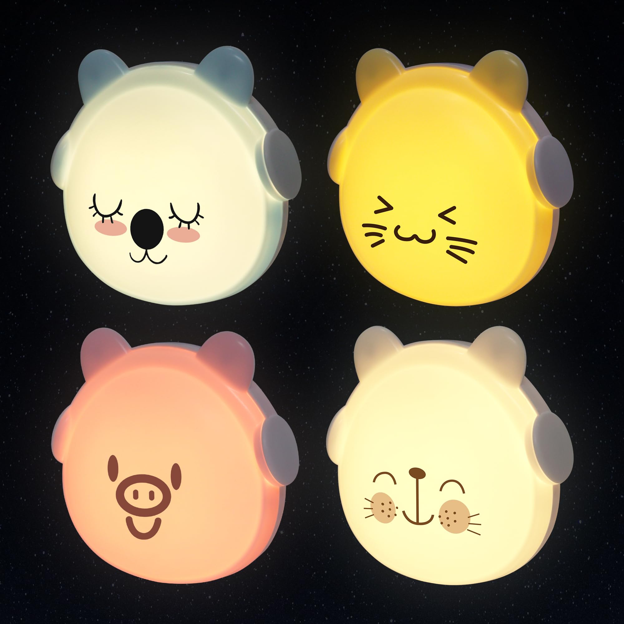 Annmore Nachtlicht Steckdose Kinder Dämmerungssensor Stilllicht Baby Erstausstattung Neugeborene Schlummerleuchten Wandlicht Tiere Formen, 4 Stücke