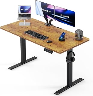 HUANUO 55x24 Electric Standing Desk - Adjustable Height Sit-Stand with 4 Memory Presets, Headphone Hook, Cable Management, Rustic Brown Home Office