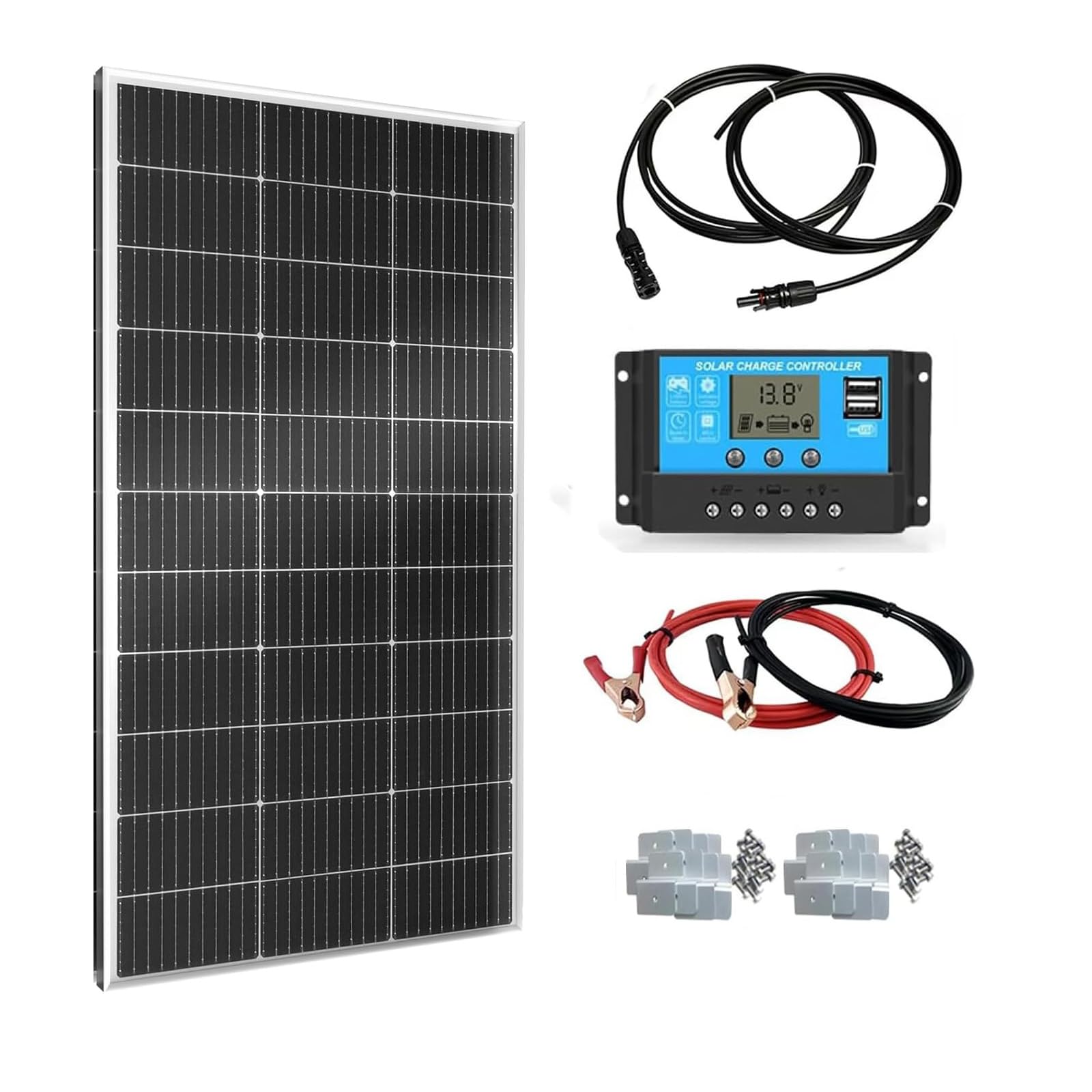 150W 12V Solarpanel Kit Set, 210mm Solarzelle Solarmodul 150Watt Mit 30A 12V/24V Solarladeregler + Solarkabel Wohnmobil Solaranlage Komplettset für 12v Batterien Wohnwagen PV Modul