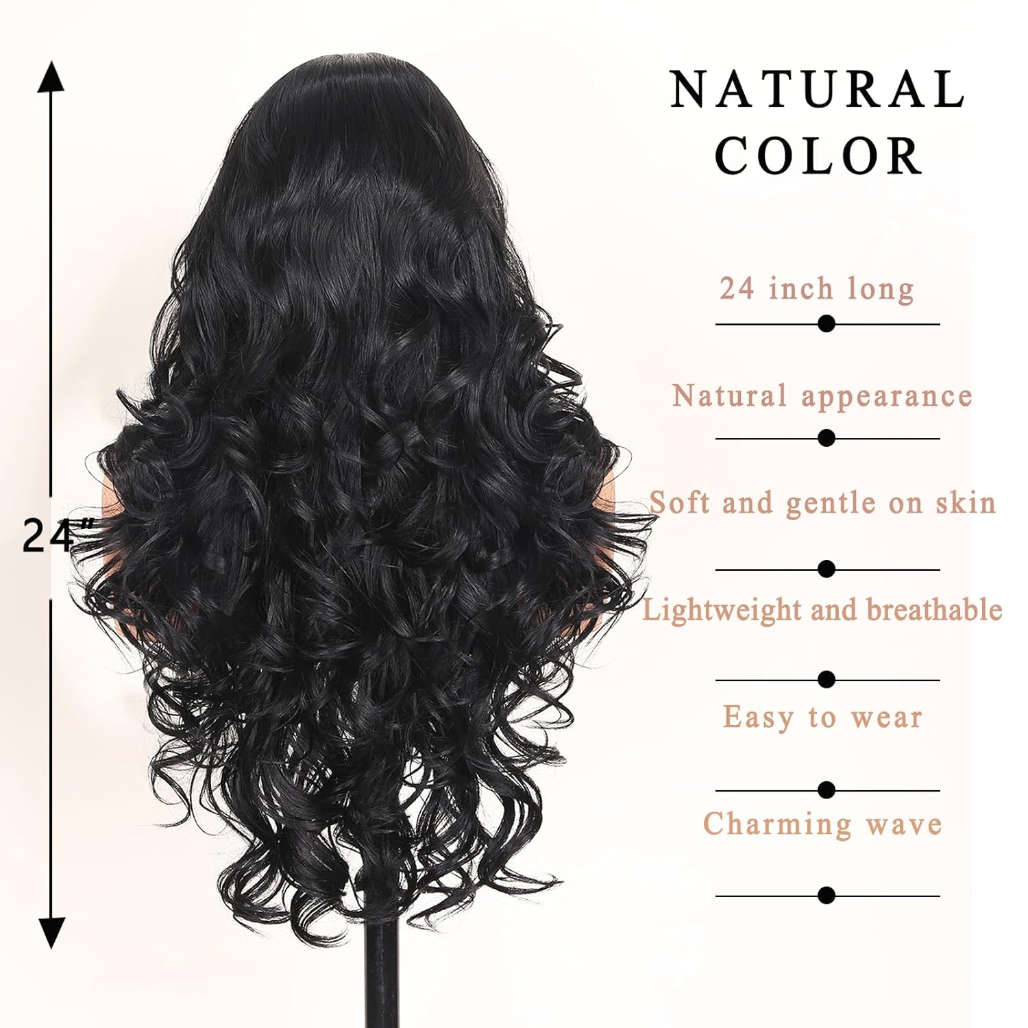 X-TRESS Body Wave Natural Wavy 13x6 Free Part Lace Front Wigs for Black Women Soft Sense Hair Alternative Glueless Wig 26" Pre-Plucked Baby Hairline Free Part Middle-Part Style Christmas Wigs(1B)