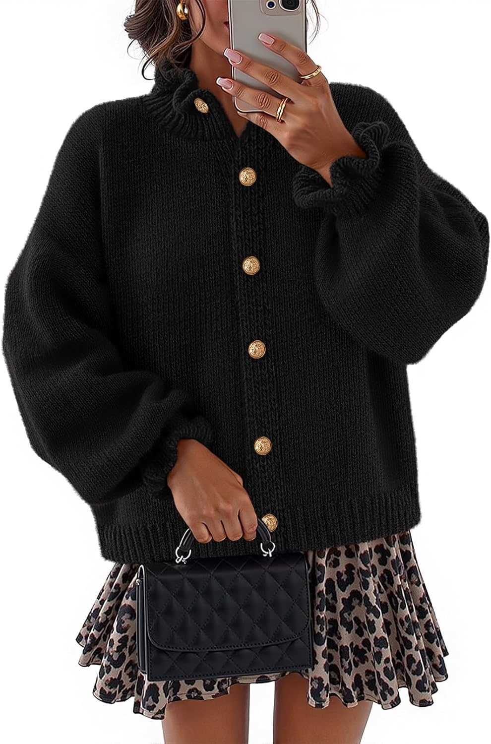 MEROKEETY Women's Fall 2026 Chunky Cardigan Sweaters Trendy Ruffle Button Down Long Sleeve Casual Knit Coat Winter Clothes