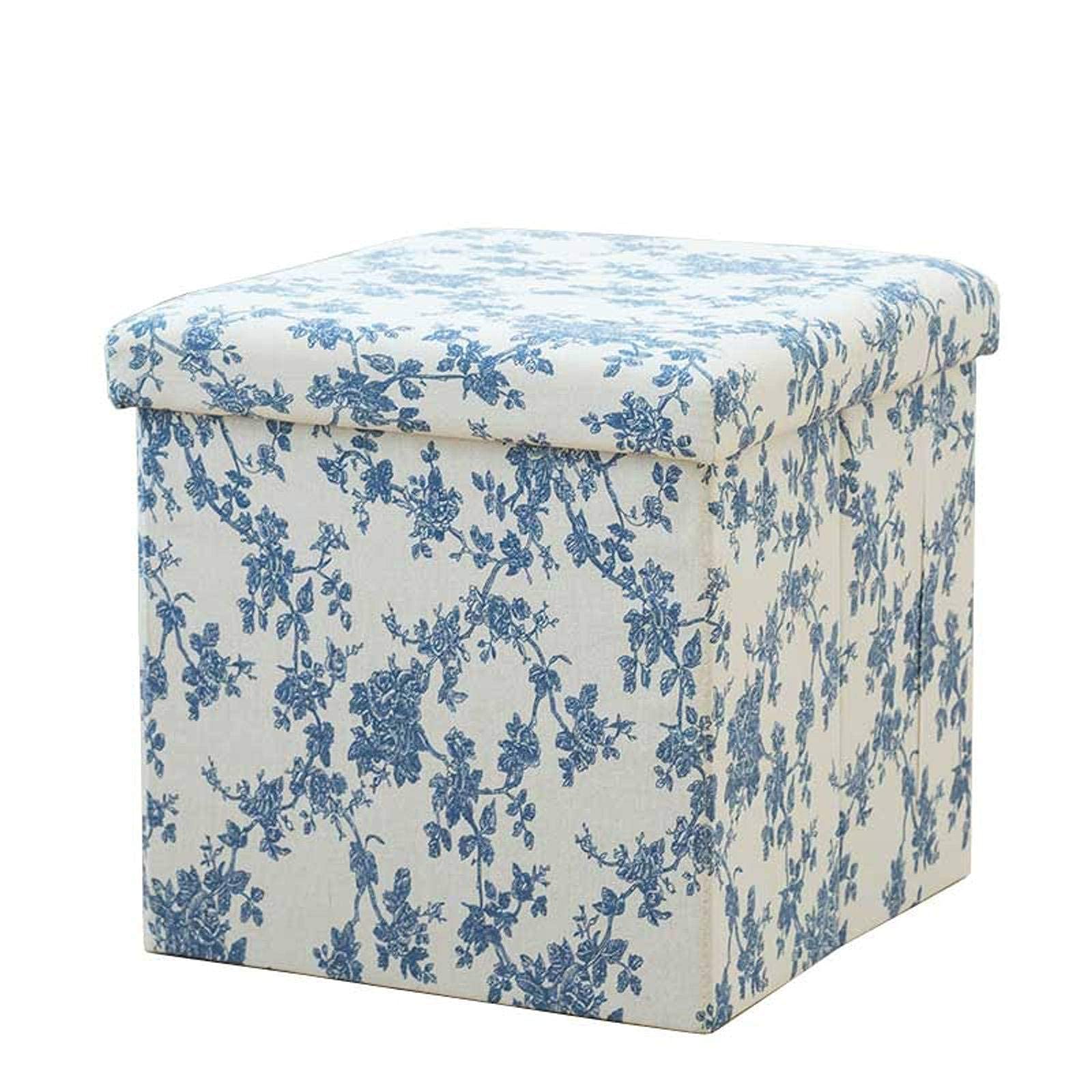 Pouf Cube de Rangement Pliante en Lin Gris 38x38x38cm Coffre Multifonctionnel