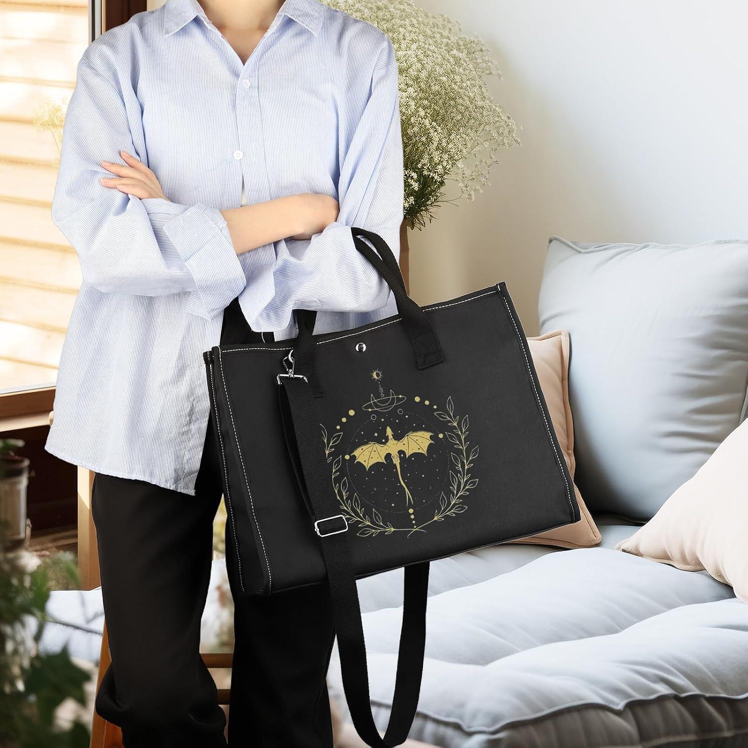 CMNIM Dragon Book Merch Book Lover Large Tote Bag Fantasy Book Series Gift Rider Gifts for Fans