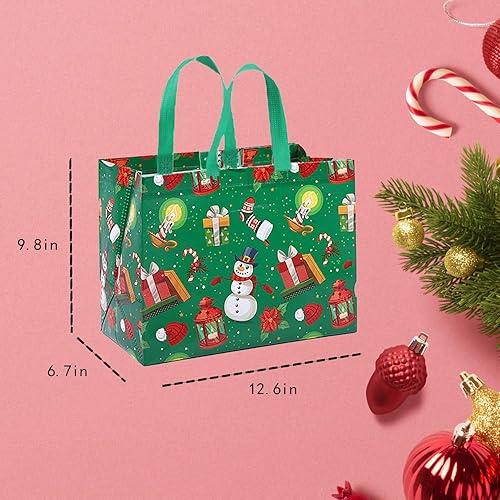Miniatura 3 de 12 bolsas de regalo de Navidad para familiares y amigos, bolsas grandes de 12.6 x 9.8 x 6.7 pulgadas, bolsa de regalo de Papá Noel no tejida, bolsas
