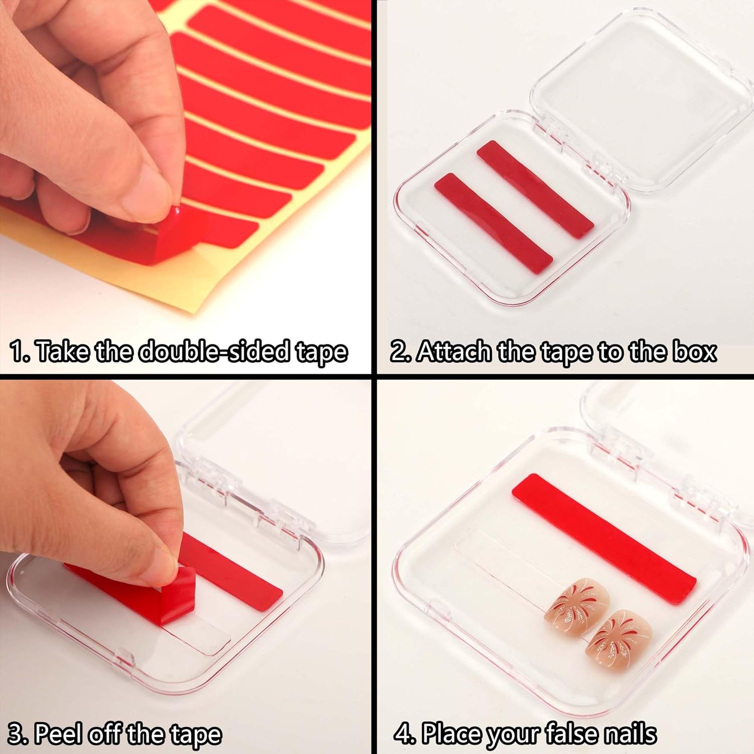 30 Pcs Press On Nail Storage Box Container False Nail Organizer Acrylic Display Case Packaging Box with a Large Stackable All-In-One Box and 120 Pcs Double Sided Adhesive Nail Display Tape