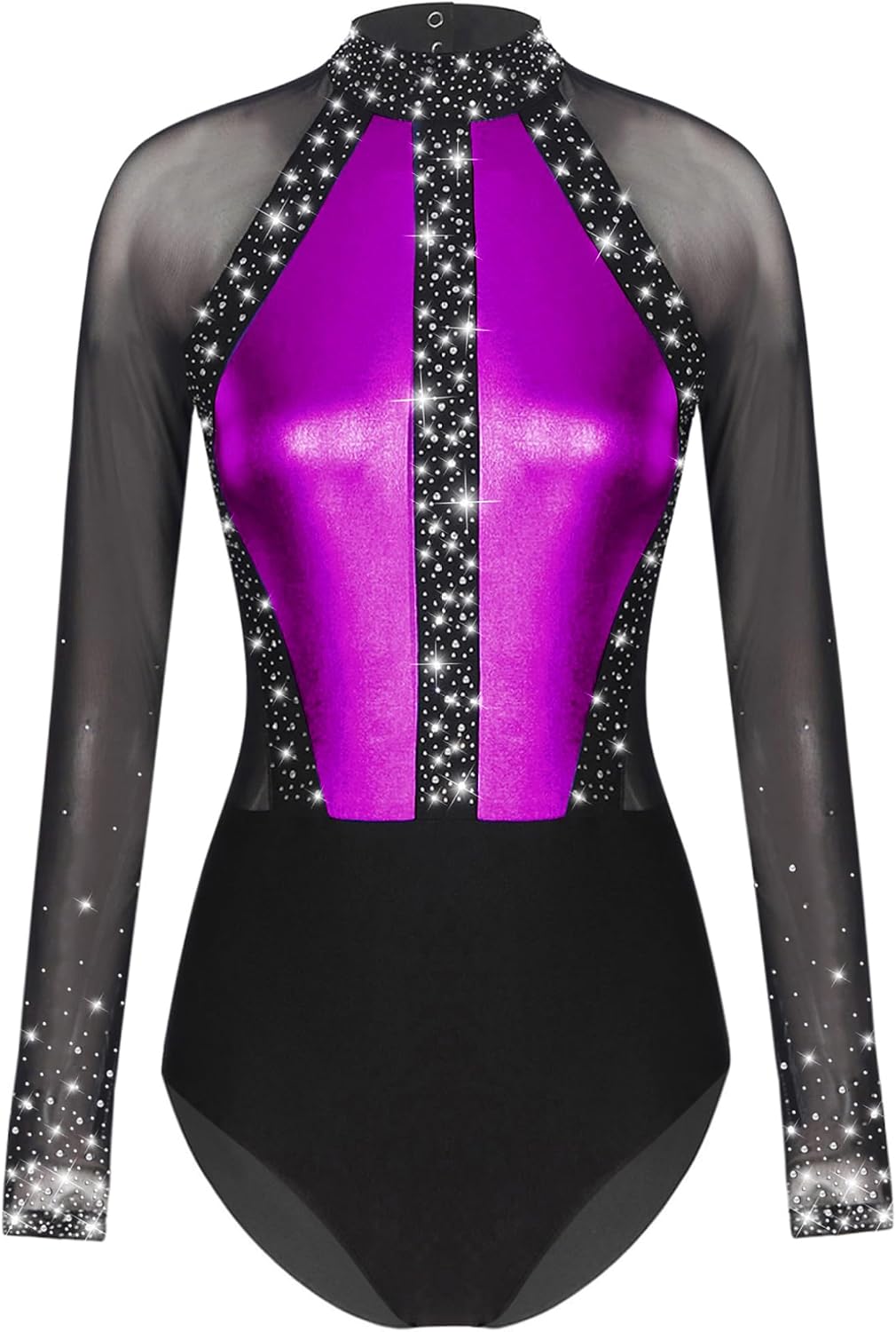 Oyolan Gymnastics Leotard for Women Long Sleeve Color Block Figure Skating Costume