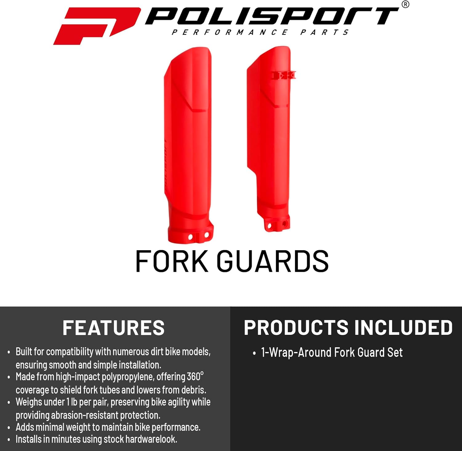 Polisport Full Wrap Fork Guards for Beta RR 125/200/250/300 2T 2019-2026 | High-Impact Polypropylene, OEM Fit, Red, Durable Enduro Fork Protection
