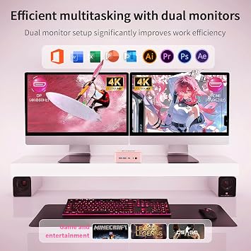 Pink Mini PC, AMD Ryzen 5 3500U, 16GB RAM 512GB SSD Mini Desktop Computer