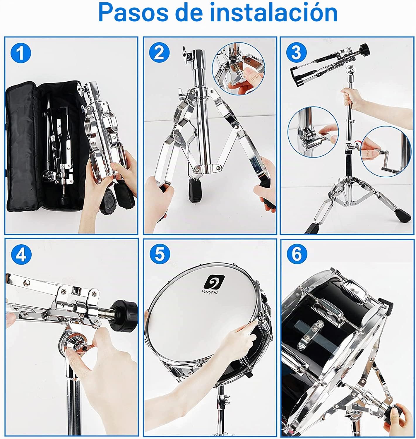 Vangoa Soporte para caja Vangoa, ajustable y portátil con refuerzo doble y bolsa de transporte, para tambores de 10"-15". Perfecto para principiantes, aficionados músicos de actuaciones