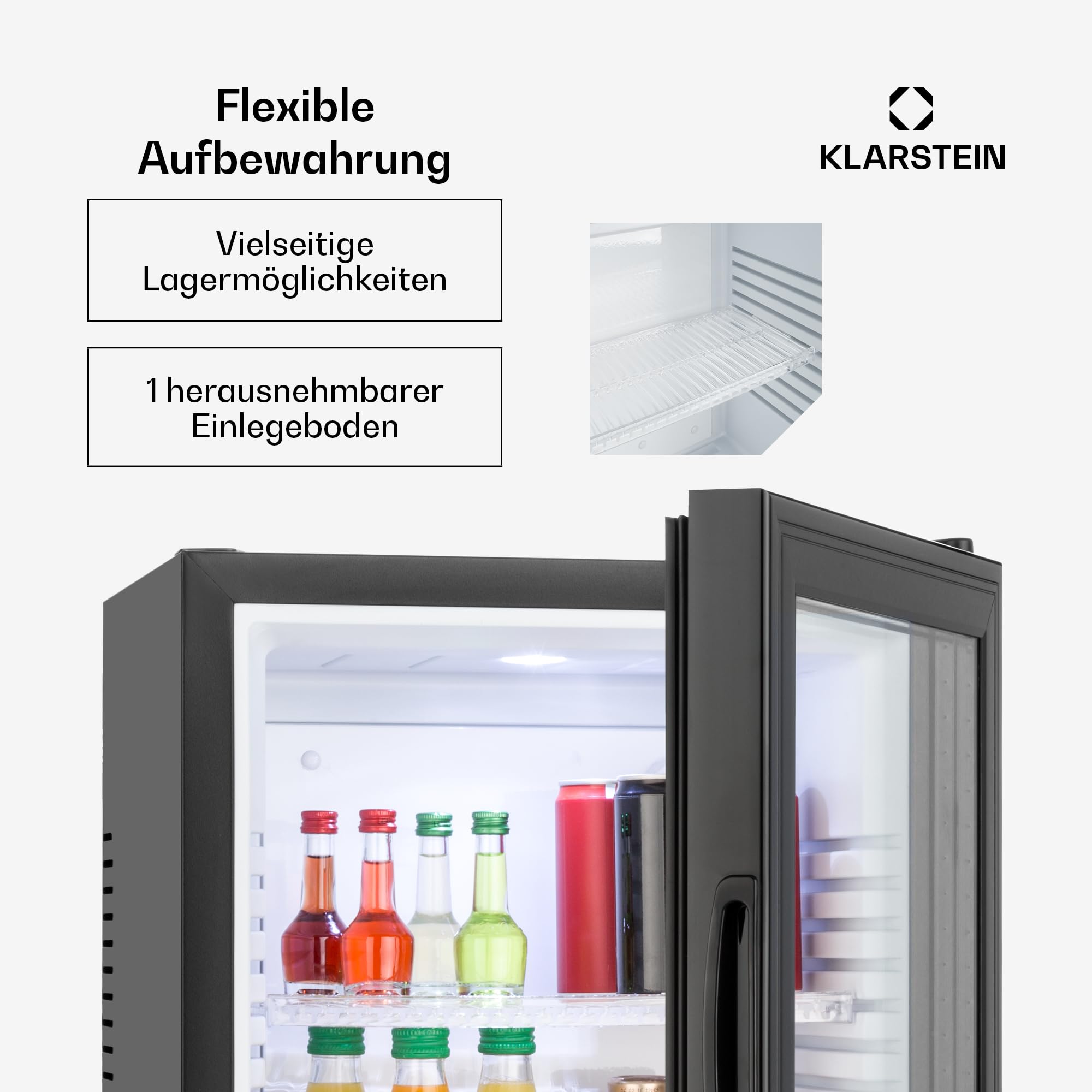 Klarstein Mini Kühlschrank mit Glastüre 23L 5-15°C, leise, verstellbare Ablagen