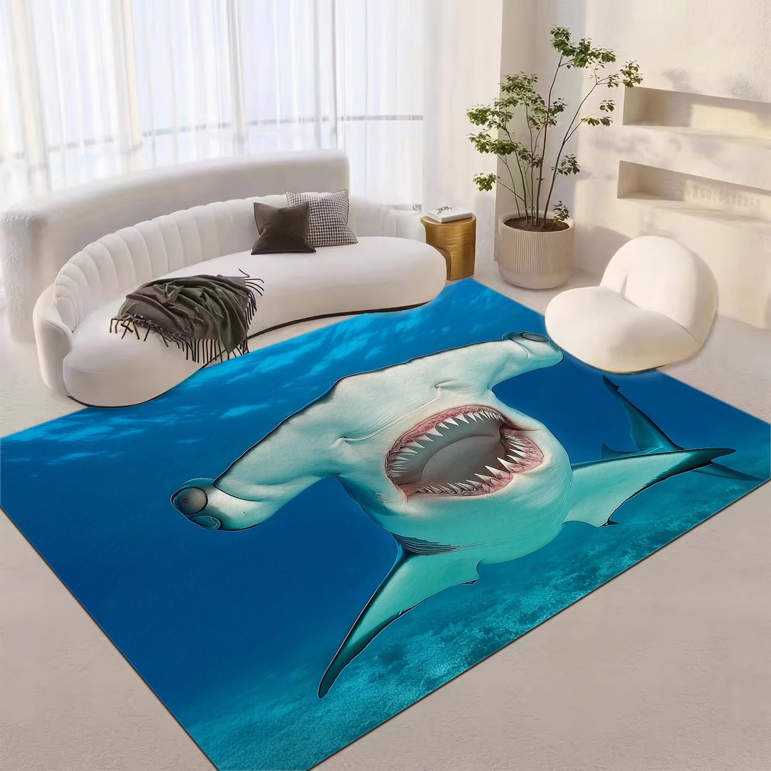 Amazon.com: Washable Area Rug Ocean Hammerhead Shark Blue Non Slip