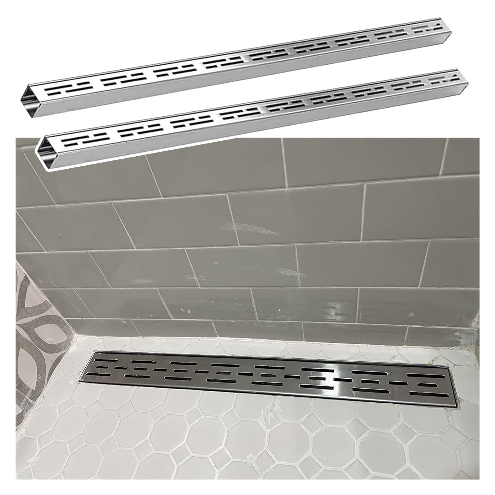 GJZQDKX Slim Trench Drain System, Outdoor Channel Drain Kit with Grate, Stainless Steel Drainage for Yard, Patio, Driveway