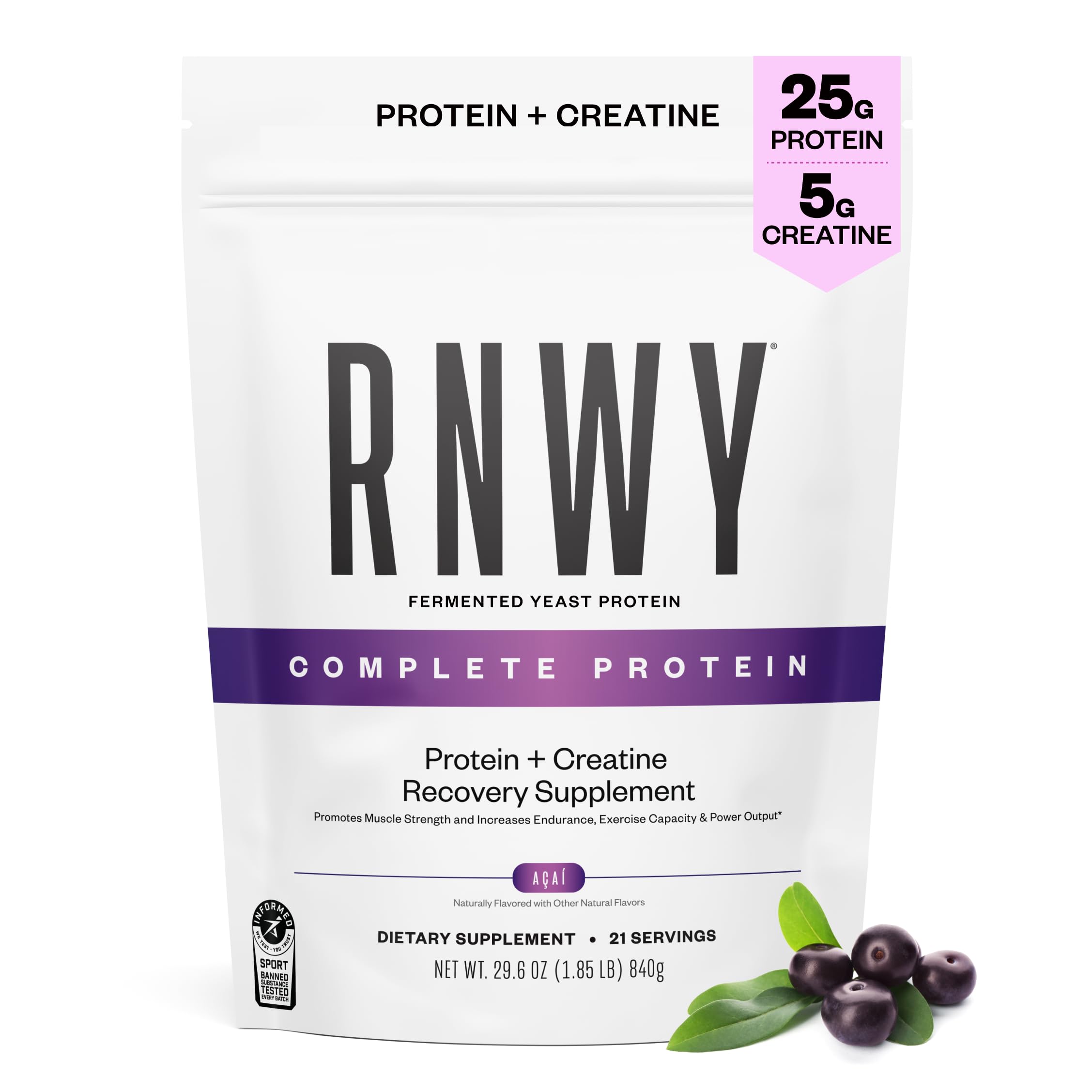 RNWY Complete Protein, 25g Yeast Protein + 5g Creatine Monohydrate, Vegan, Dairy-Free, Informed Sport Certified, Post-Workout Recovery for Endurance Athletes, Chocolate, 21 Servings — Amazon image 4