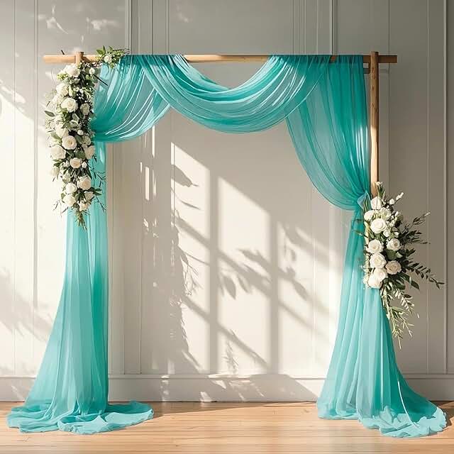 Wedding Arch Draping Fabric 20 FT Sheer Arch Drapes Teal 2Panels Sheer B...