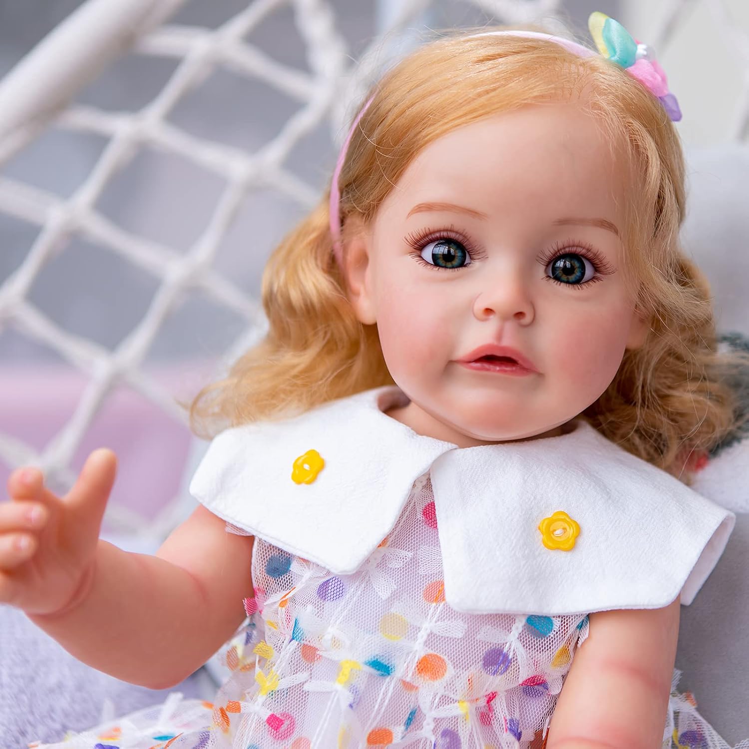 TERABITHIA 22 Inch Hand Rooted Blond Hair Realistic Reborn Baby Doll in Full Body Silicone Vinyl Lifelike Newborn Princess Toddler Dolls Washable for Girls Anatomically Correct