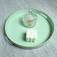 Vista 5 de Spsyrine - Bandeja decorativa redonda de plástico verde, bandeja moderna de 13 pulgadas con asas, patrón de mármol, para desayuno, mesa de café