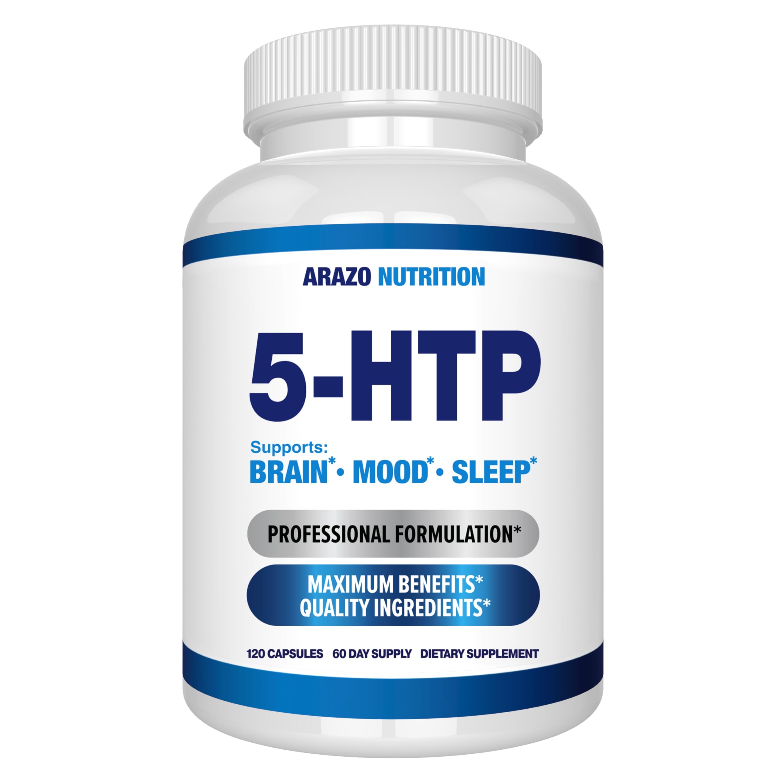 5-HTP 200 MG Plus Calcium for Mood, Sleep – Supports Calm and Relaxed Mood – 99% High Purity – 120 Capsules – Arazo Nutrition
