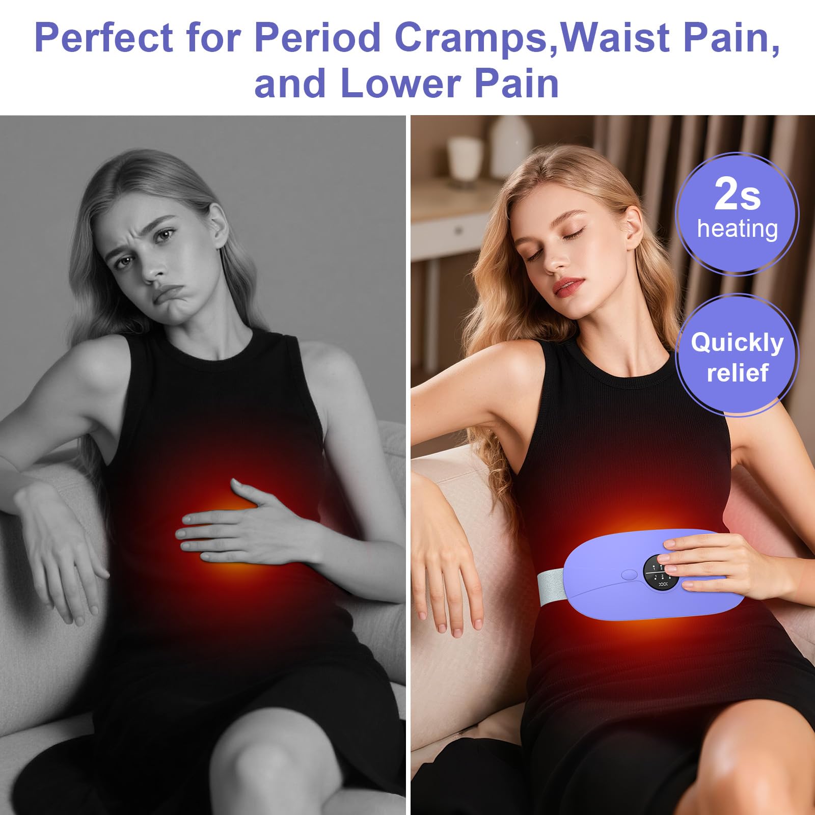almohadillas para orejas de calentamiento de período para calambres, almohadilla térmica inalámbrica portátil con 3 niveles de calor y 3 modos de masaje de vibración, almohadilla térmica de carga