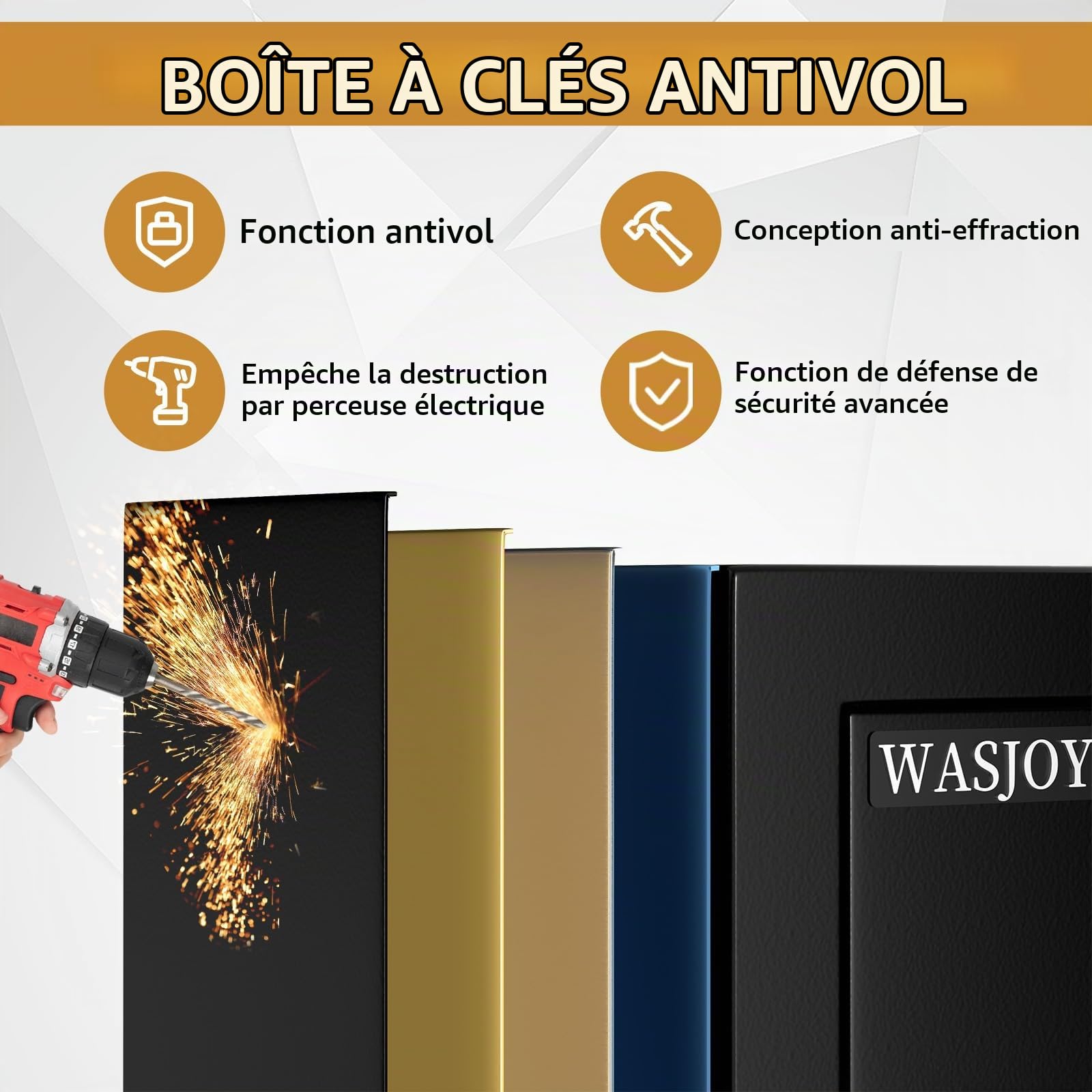 WASJOYE Armoire à Clés 150 Positions, Boîte à Clés antivol avec Etiquettes, Organiseur de Clés Mural Réglable pour Voiture, Bureau, Maison, Garage, Location