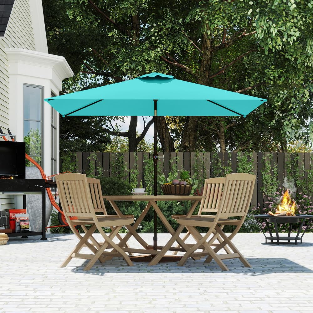 Patio Kingdom 6.5' x 10' Rectangular Patio Umbrella Large Outdoor Market Umbrella w/UV Protection, Push Button Tilt and Crank Lift, Rectangle Table Umbrella for Garden, Deck, Pool, Patio, Aqua Blue