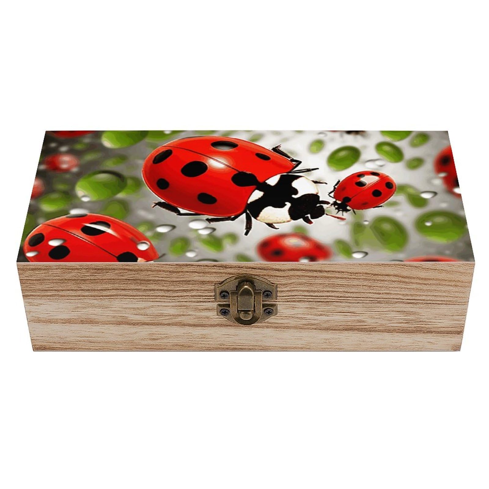 LZQPOEAS Ladybug Wooden Storage Box Small Decorative Box with Hinged Lid Handmade Elegant Keepsake Storage Box for Jewelry, Photos, Trinkets, Letter Gifts, Small Heirlooms