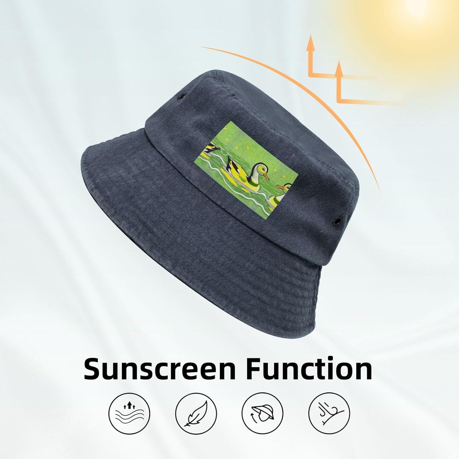 Green Duck Printed Cowboy Fisherman hat, Suitable for Outdoor Fishing Beach Party Fisherman hat Hip-hop hat,