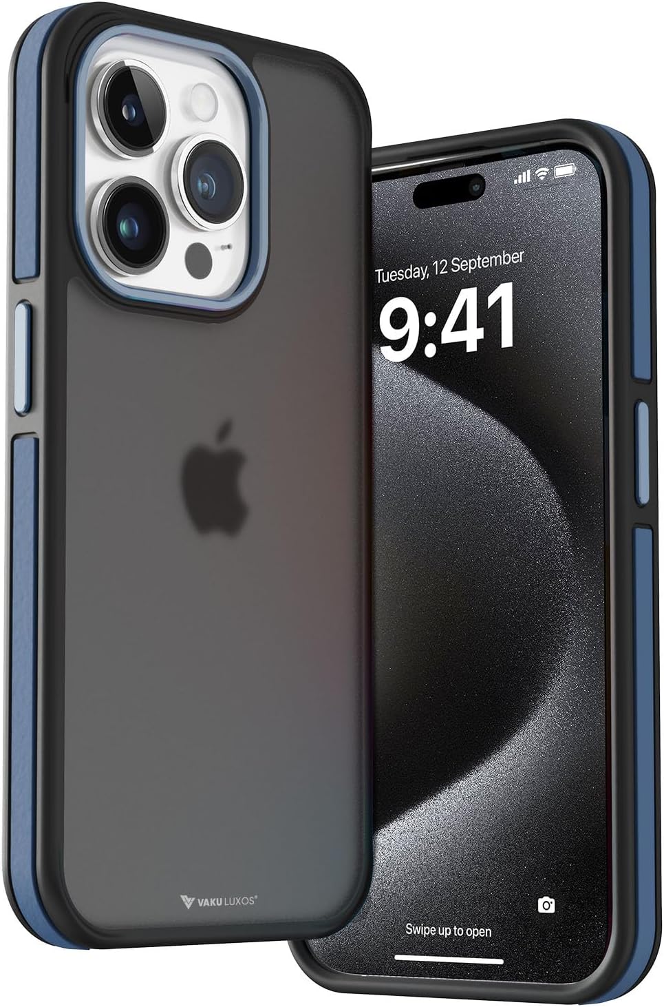 Vaku Luxos® Elemento Series Back Cover Case for iPhone 15 Pro Max Metal Frame Camera Bump Shockproof Scratch Resistant Slim Thin Military-Grade Protection- Blue